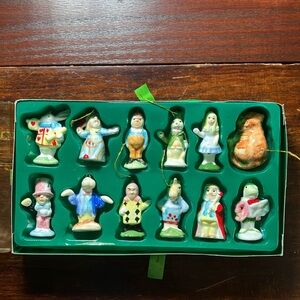 Vintage 12 Piece Alice in Wonderland Themed Holiday Christmas Ornament Set